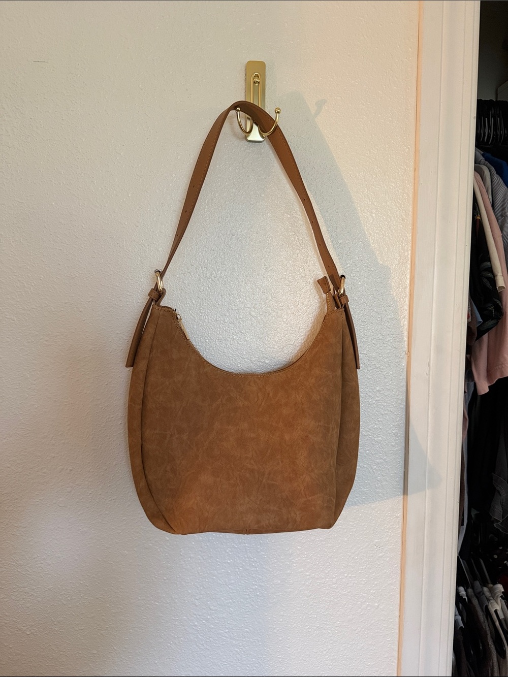 Everyday Tan Shoulder Hobo Bag with Zip Closure